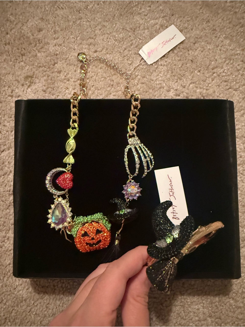 Betsey Johnson Black & Orange Halloween Charm Necklace